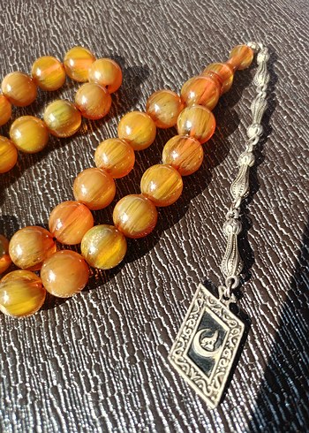 Parlak Bej Erkek Tesbih - eski tesbih kehribar - Görsel 4