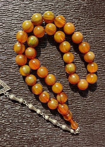 Parlak Bej Erkek Tesbih - eski tesbih kehribar - Görsel 2