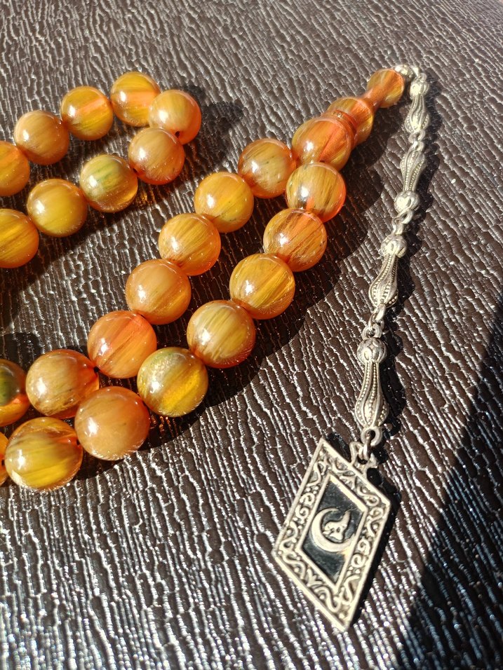 Parlak Bej Erkek Tesbih - eski  tesbih kehribar - Görsel 4