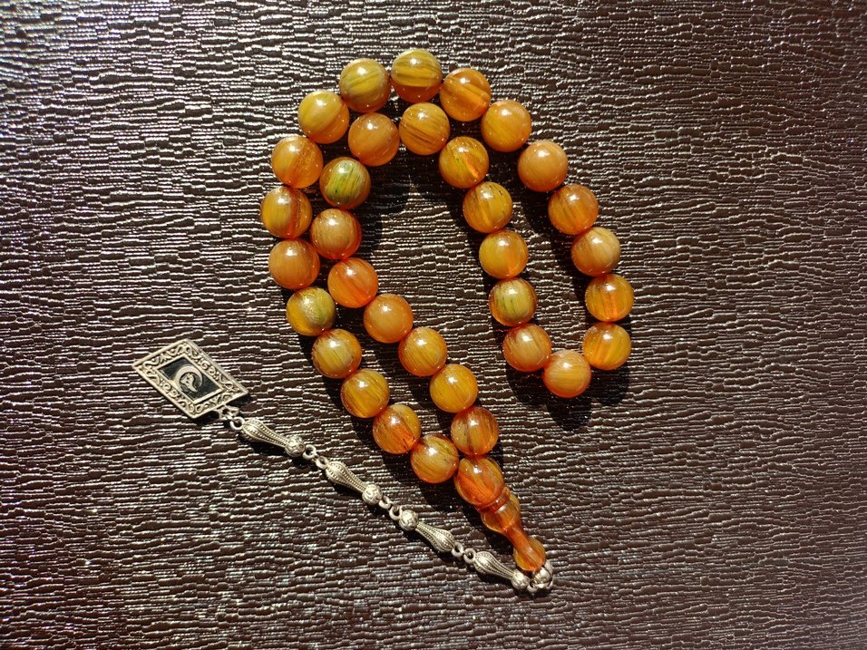 Parlak Bej Erkek Tesbih - eski  tesbih kehribar - Görsel 2