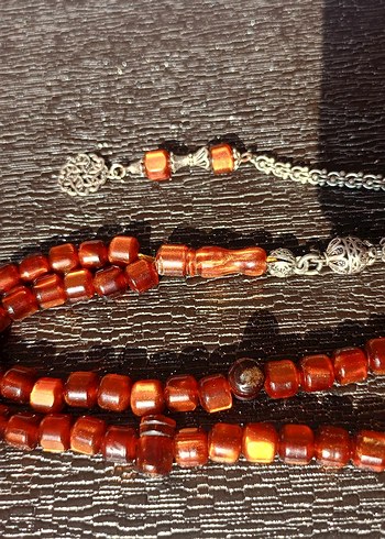 Tarzı Erkek Tesbih - Koyu Kahverengi eski kehribar 45 habbe - Görsel 6