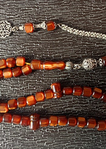 Tarzı Erkek Tesbih - Koyu Kahverengi eski kehribar 45 habbe - Görsel 2