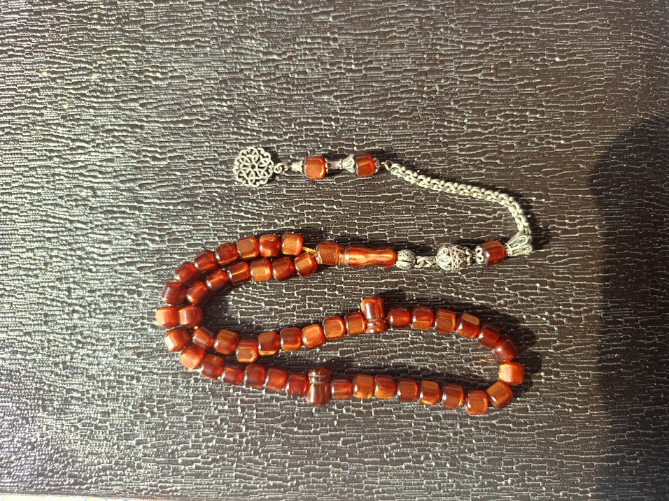 Tarzı Erkek Tesbih - Koyu Kahverengi eski kehribar 45 habbe - Görsel 5