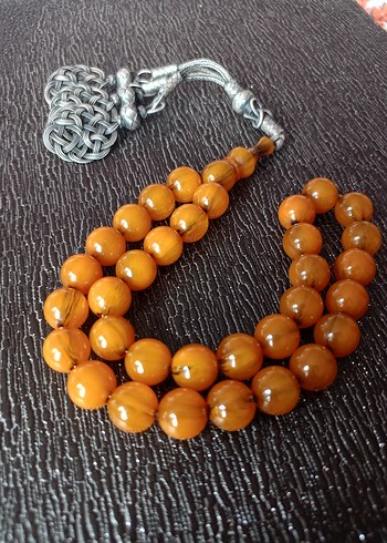 Parlak Turuncu Erkek Tesbih eski Osmanlı sıkma kehribar - Görsel 4