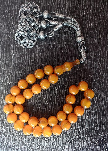 Parlak Turuncu Erkek Tesbih eski Osmanlı sıkma kehribar - Görsel 10