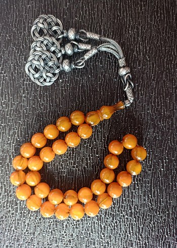 Parlak Turuncu Erkek Tesbih eski Osmanlı sıkma kehribar - Görsel 8