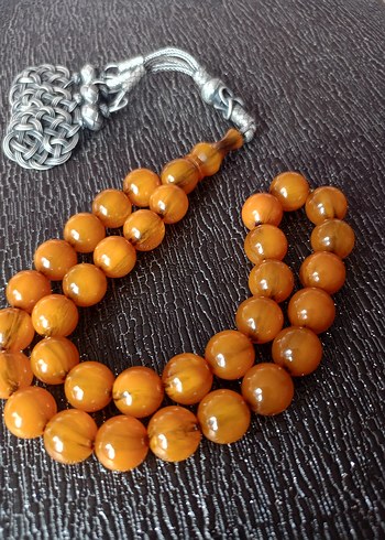 Parlak Turuncu Erkek Tesbih eski Osmanlı sıkma kehribar - Görsel 7