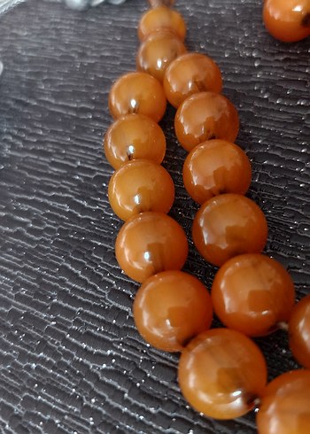 Parlak Turuncu Erkek Tesbih eski Osmanlı sıkma kehribar - Görsel 6