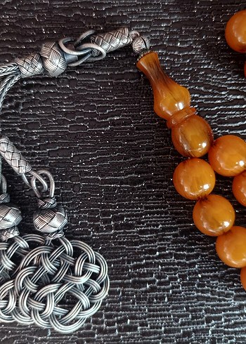 Parlak Turuncu Erkek Tesbih eski Osmanlı sıkma kehribar - Görsel 3