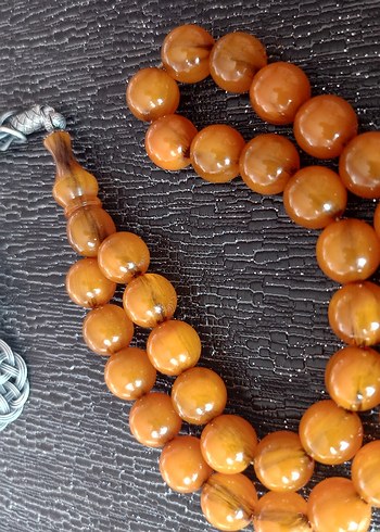 Parlak Turuncu Erkek Tesbih eski Osmanlı sıkma kehribar - Görsel 5