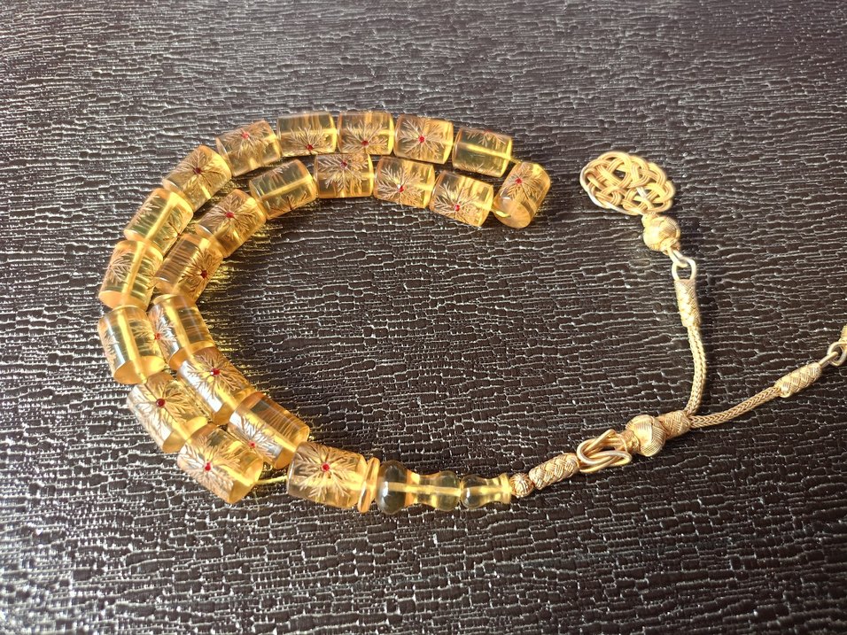 Erkek  Tarzı Altın Renk Tesbih kaya damla zirkon taş işlemeli - Görsel 2