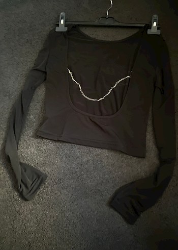 Zincir Detaylı Siyah Uzun Kollu Mini Bluz - Görsel 6