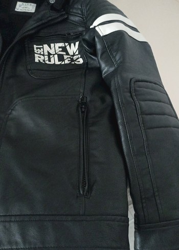 Siyah Fermuarlı Deri 11 12 yaş motorcu montu tarzı - Görsel 2