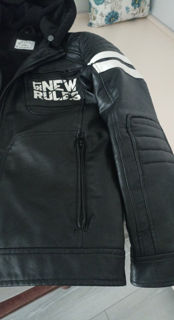 Siyah Fermuarlı Deri 11 12 yaş motorcu montu tarzı - Görsel 2