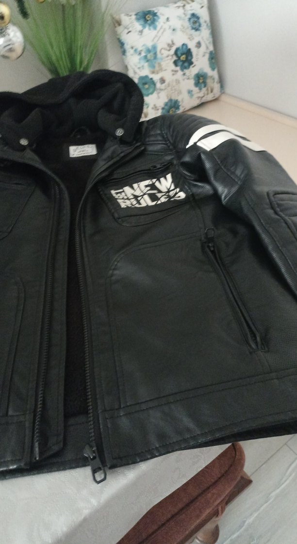 Siyah Fermuarlı Deri 11 12 yaş motorcu montu tarzı - Görsel 3