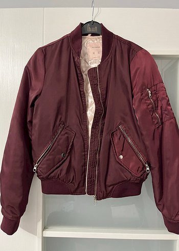 Pull and Bear Bordo Fermuarlı Kadın Ceket