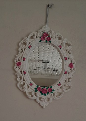 Kokulu taş El boyamalı işçilikli Beyaz Çiçekli Oval Duvar Aynası - Görsel 2