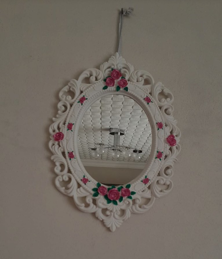 Kokulu taş El boyamalı işçilikli Beyaz Çiçekli Oval Duvar Aynası - Görsel 2