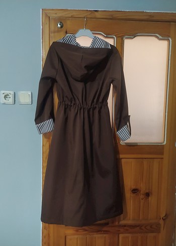 Uzun Kahverengi Fermuarlı Trençkot - Görsel 5