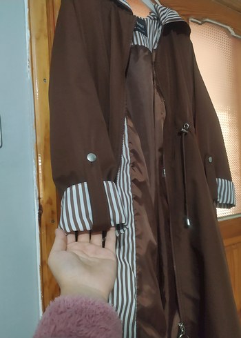 Uzun Kahverengi Fermuarlı Trençkot - Görsel 3