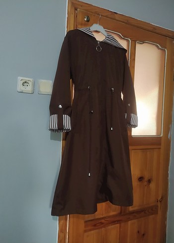 Uzun Kahverengi Fermuarlı Trençkot - Görsel 2