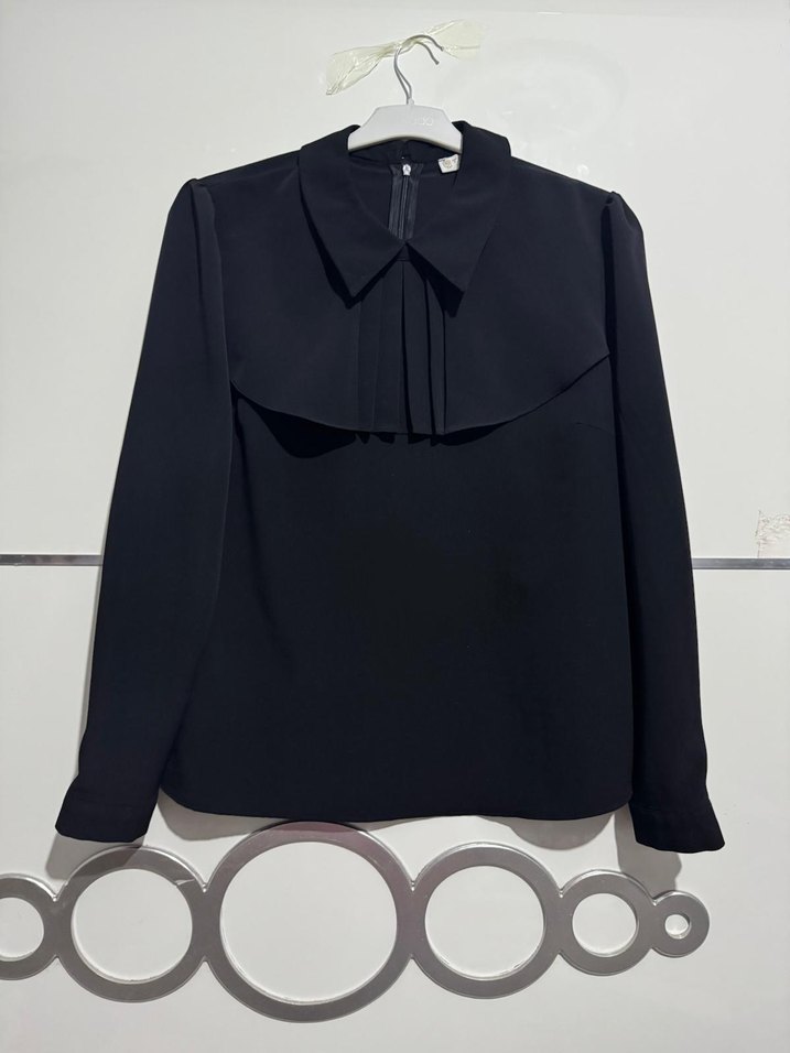 Kadın Siyah Pilili Uzun Kollu Gömlek - Görsel 2