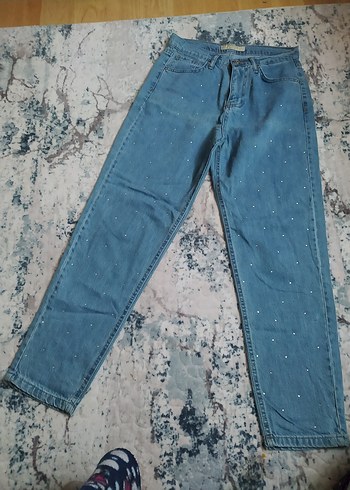 Mavi  Taşlı Kadın Kot Pantolon - Görsel 3
