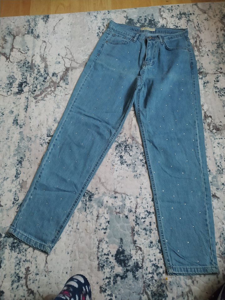 Mavi  Taşlı Kadın Kot Pantolon - Görsel 3