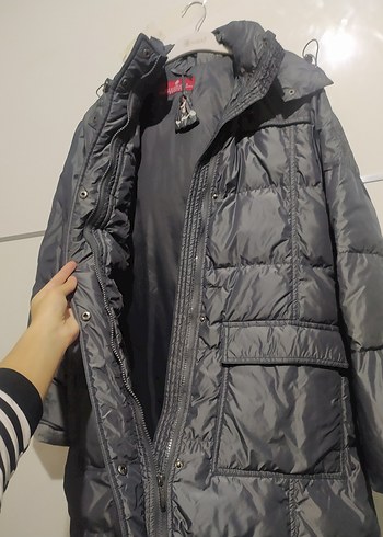 Gri Düğmeli Kadın Kışlık Mont - Görsel 6