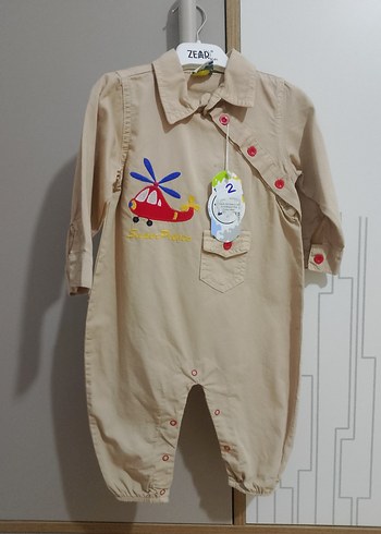 Uzun Kollu, Nakışlı Bej Bebek Tulum - Görsel 3