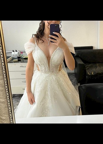 Beyaz Straplez A Kesim Gelinlik - Görsel 2