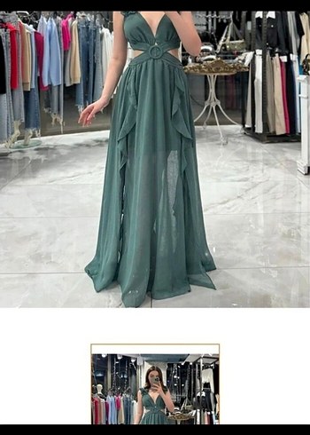 Şık Drapeli Uzun Kemerli Abiye Elbise - Görsel 2