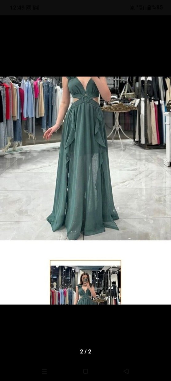 Şık Drapeli Uzun Kemerli Abiye Elbise - Görsel 2