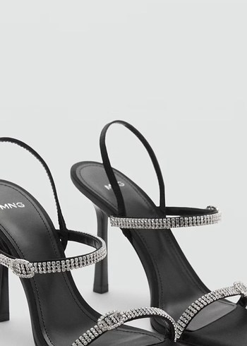 Siyah Gri taşlı Tokalı Topuklu Sandalet - Görsel 2