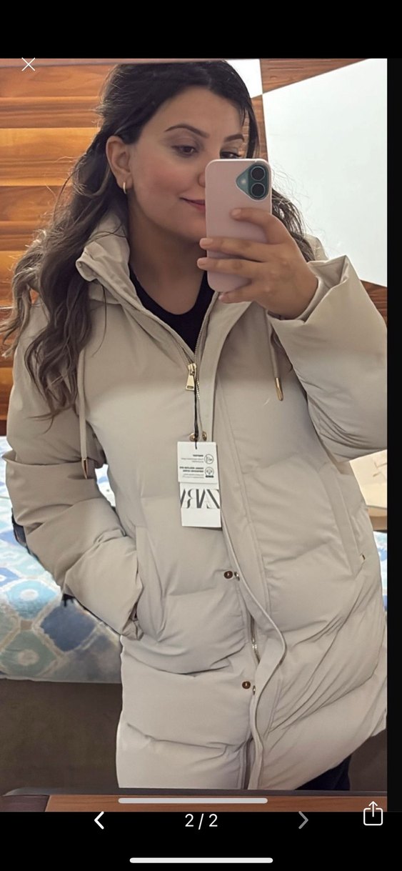 Bej Kapüşonlu Şişme Kadın Kışlık Mont - Görsel 2