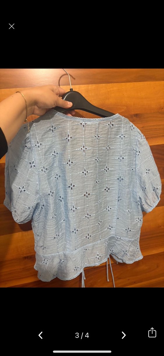 Dantel Detaylı Mavi Kısa Kollu Bluz - Görsel 3