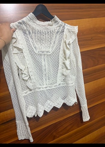 Dantel Detaylı Beyaz Bohem Kadın Bluz - Görsel 2