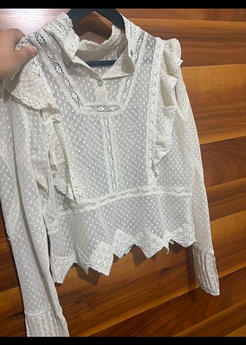 Dantel Detaylı Beyaz Bohem Kadın Bluz - Görsel 3