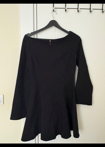 Siyah Midi Kadın Elbise, Uzun Kollu, Drapeli - Görsel 3