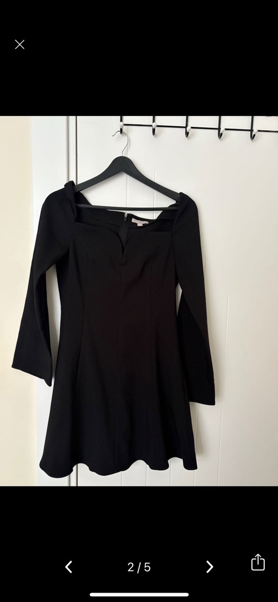 Siyah Midi Kadın Elbise, Uzun Kollu, Drapeli - Görsel 2