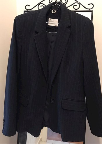 Kadın lacivert çizgili Regular Fit Ceket - Görsel 3