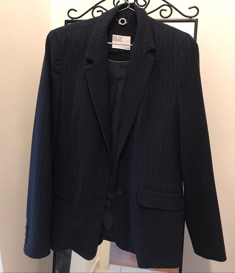 Kadın lacivert çizgili Regular Fit Ceket - Görsel 3