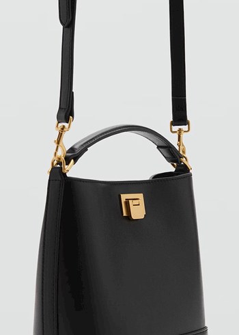 Klasik Siyah Deri Tokalı Kadın Çanta - Görsel 3