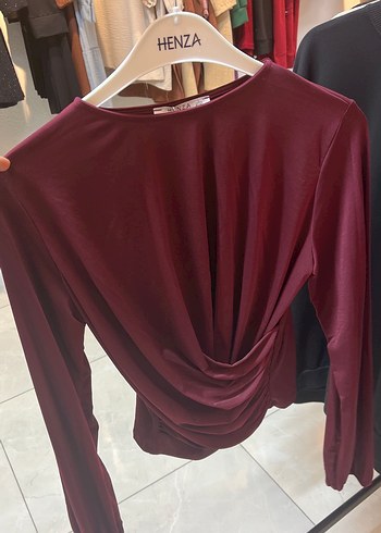Bordo Drapeli Uzun Kollu Bluz