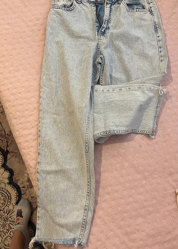 34 Beden mavi Renk Düğmeli Loose Fit Kadın Midi Kot Pantolon