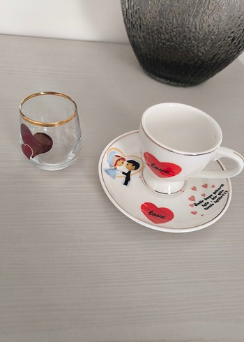 Kalpli Beyaz Porselen Fincan ve Cam Bardak Seti #isteme fincani - Görsel 2