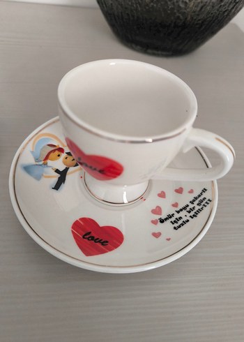 Kalpli Beyaz Porselen Fincan ve Cam Bardak Seti #isteme fincani - Görsel 3