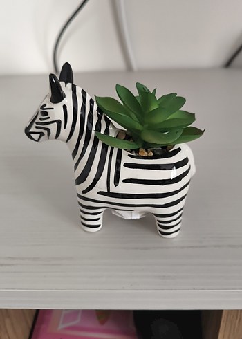 Zebra Desenli Beyaz Seramik Vazo - Görsel 3