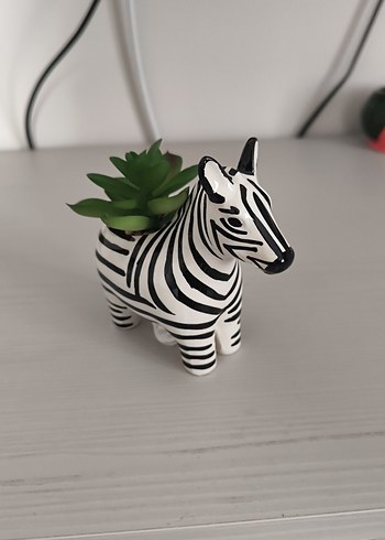 Zebra Desenli Beyaz Seramik Vazo - Görsel 5