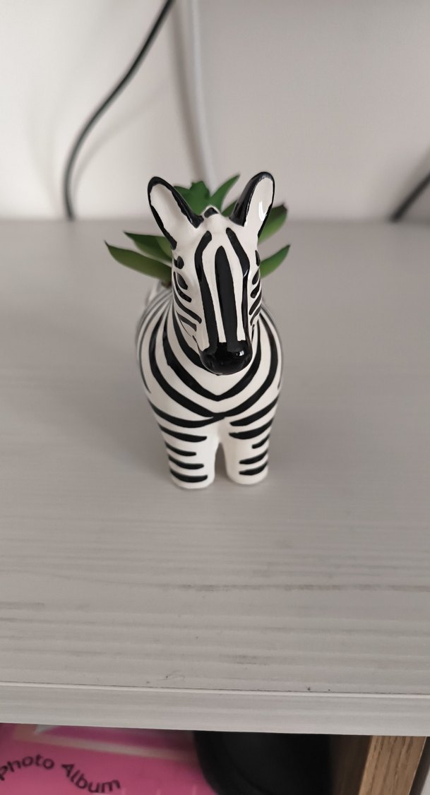 Zebra Desenli Beyaz Seramik Vazo - Görsel 4